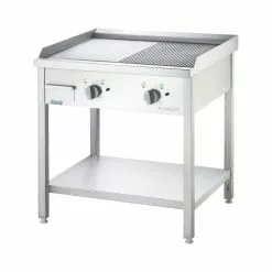 Stalgast Elektro-Griddleplatte Standgerät ½ Glatt/½ Gerillt Unterbau Offen 800x700x850mm