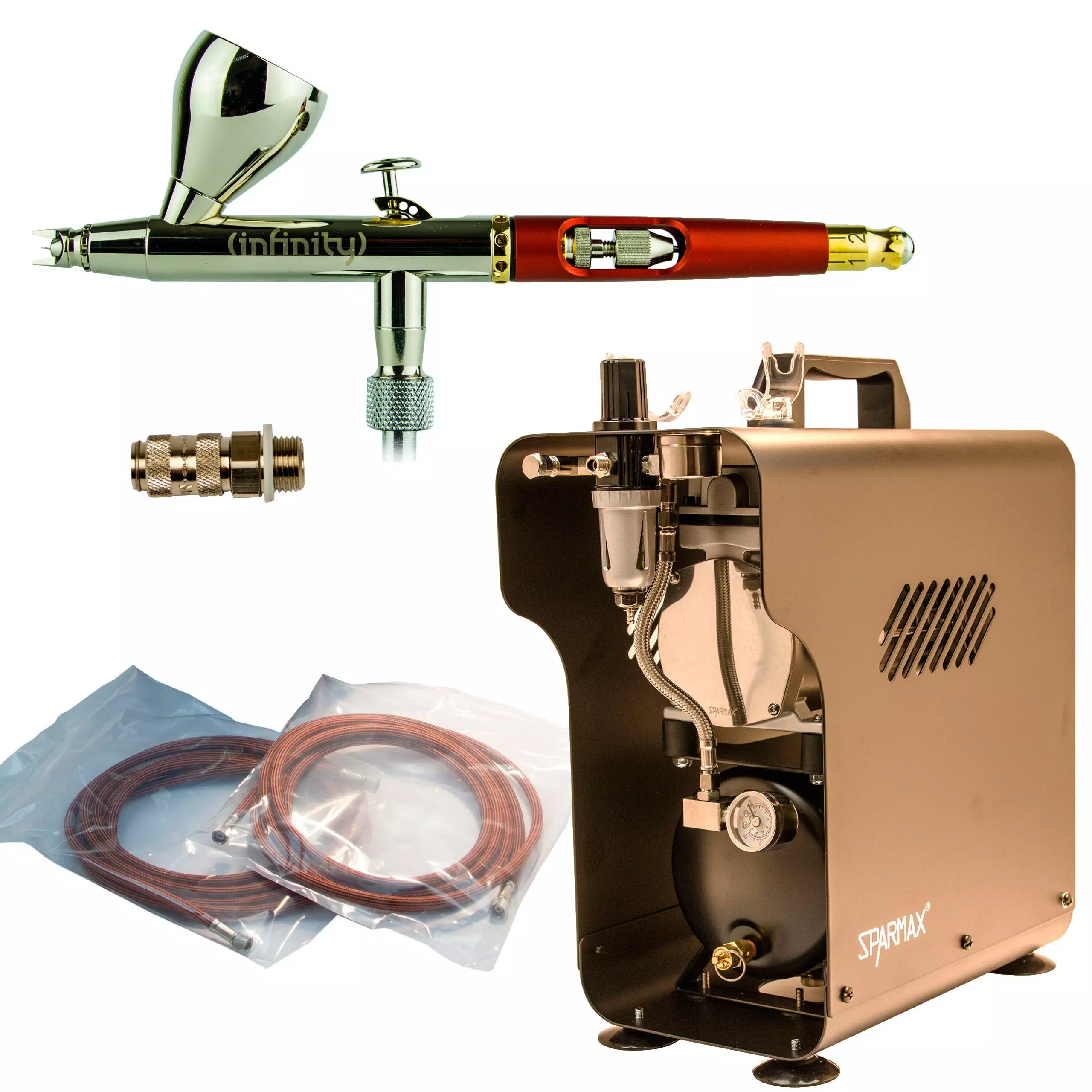 Null Komplett Airbrush Set Airbrushpistole Evolution Silverline Kompressor Sparmax - Image 5