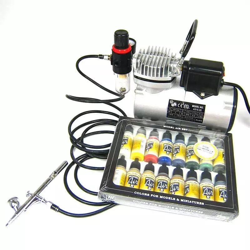 Null Airbrush Komplett Set Modellbau Vallejo Farben Sparmax SP35 Saturn AS-18-2S