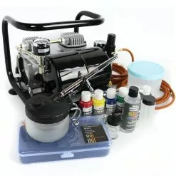 Null Komplett Airbrush Set Sparmax Airbrushpistole Kompressor Saturn Createx Farben