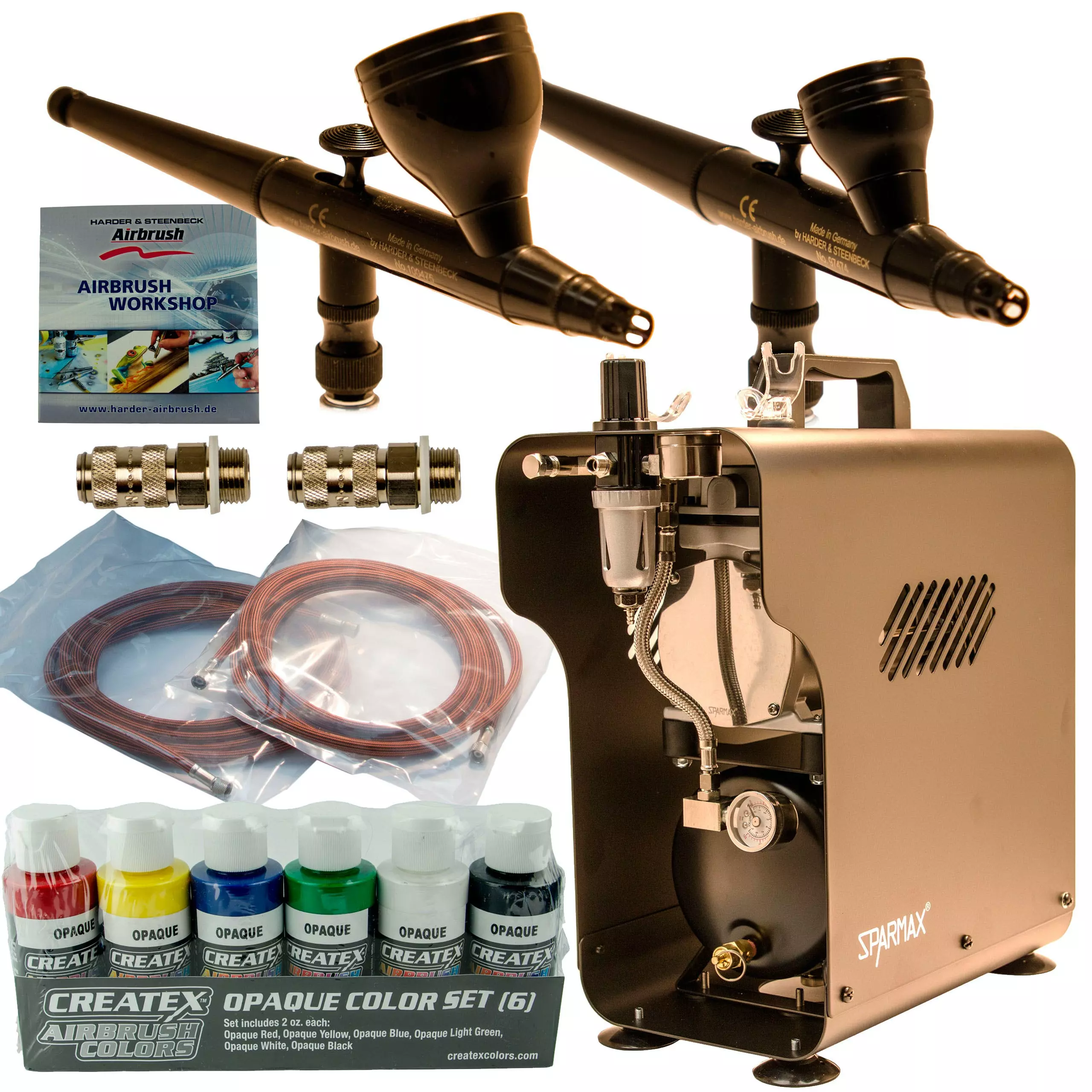 Null Komplett Airbrush Set Sparmax Airbrushpistole Kompressor Saturn Createx Farben - Image 4