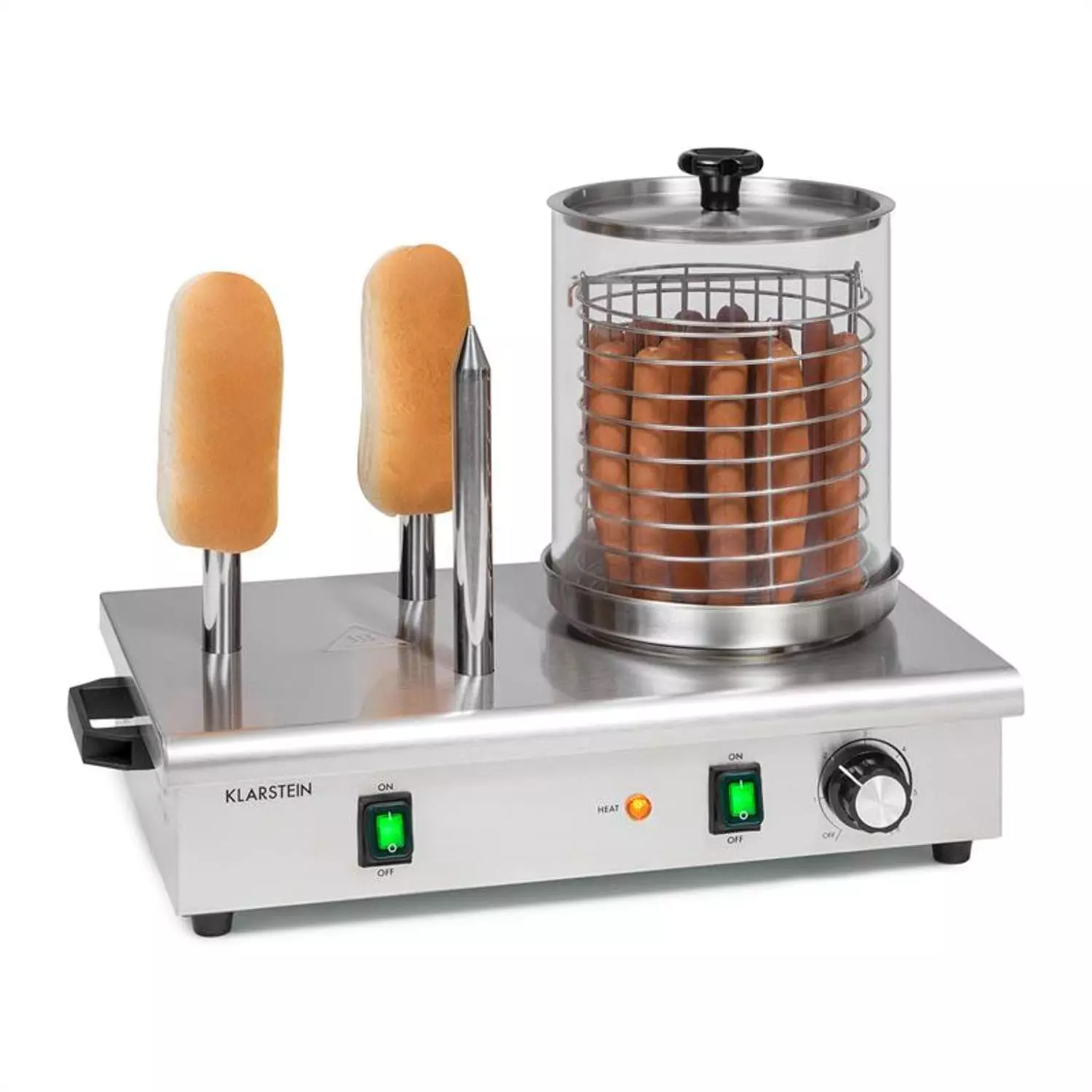 Klarstein Wurstfabrik 600 Hot Dog Maker 600W 3 Heizspieße 5L 30-100°C Glas Edelstahl Silber